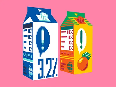 OJ + Milk 16 bit 3d icon illustration low poly lowpoly maya object pixel art