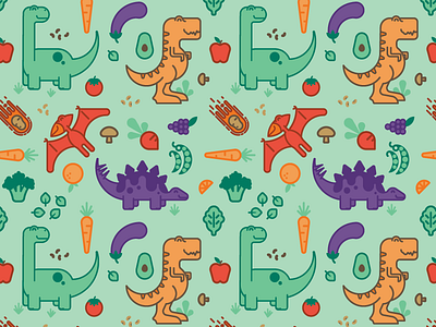 Eat Your Veggies dinosaur pattern vegan veggies