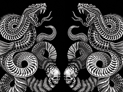 Feathered Serpent ornamental pattern psychedelic serpent skull snake tattoo