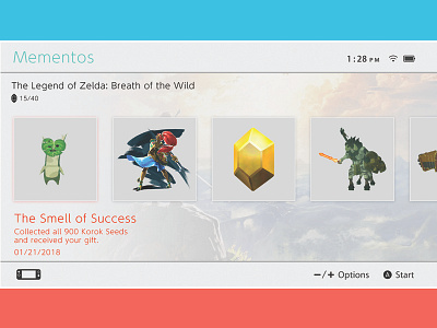 Nintendo Switch Achievement (Mementos) Concept UI graphicdesign nintendo nintendoswitch uidesign zelda