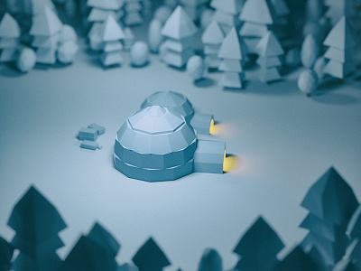 The ice house cinema4d house ice lowpoly photoshop tree