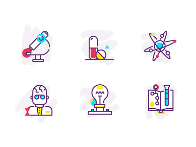 Playing with icon styles chemistry colour icons medical outline science study