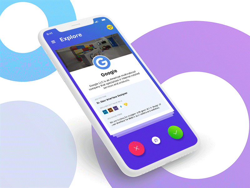 Tinder kind of Designer Job Portal design designer gradients gredient ios iphonex job minimal pixel ui ux