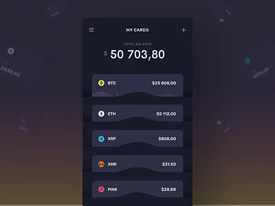 Midnite - Card pockets blockchain chart coins crypto cryptocurrency graph kit mobile pockets stats ui wallet