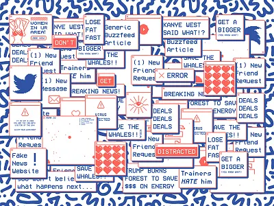 The Internet ad buzzfeed error eye fake news friend request heart icon new message play tractorbeam zine