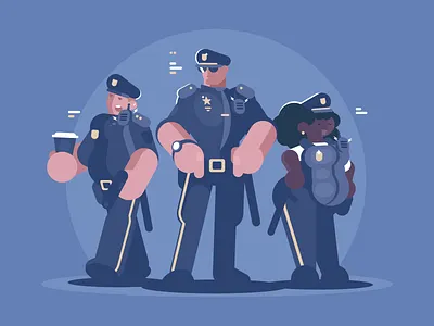 Police Kit8 Net character cop female flat illustration kit8 law male police policeman uniform vector