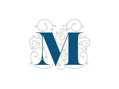M Icon blue brand design feminine gray letter logo m vine