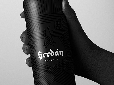 Tequila Serdán alcohol black bottle branding drink hand logotype packaging tequila white