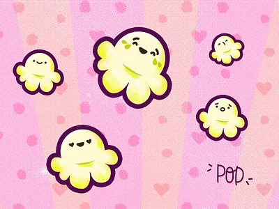 Popcorn kernal characters cute characters emoji illustration kawaii kernal pop popcorn