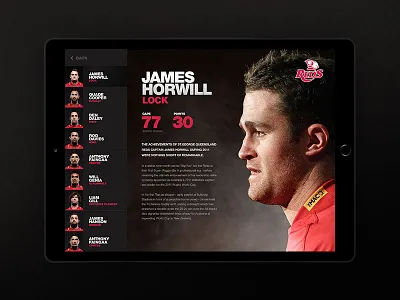 Reds clean dark ipad reds rugby sport ui ux