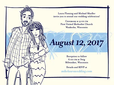 Laura & Michael Wedding Invitation couple hand drawn illustration invite love wedding