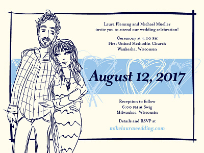 Laura & Michael Wedding Invitation couple hand drawn illustration invite love wedding