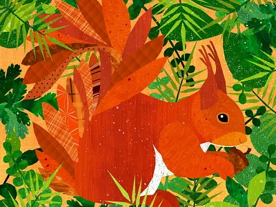 Squirrel animal garden green illustration leaves orange squirrel