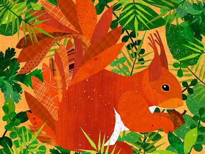 Squirrel animal garden green illustration leaves orange squirrel