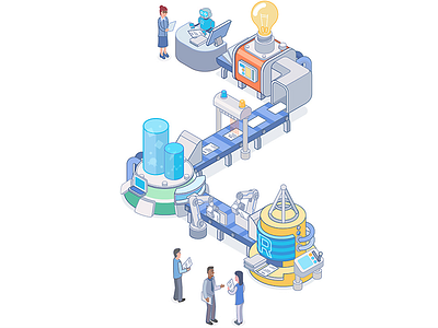 Rally Process business illustration infographic isometric lineart vector