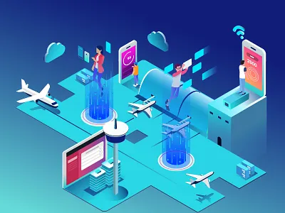 IOT / Isometric Airport aeroplane airport chennai chennai designer chennai designers cloud illustration iot isometric laptop mobile mohanraj