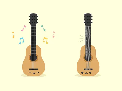 Guitars cute flat guitar kawaii melody music vector