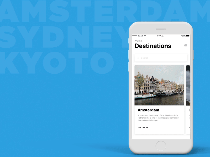 Destination Cards after effects amsterdam animation blue destination interaction interaction design kyoto sydney ui ui animation ui interaction