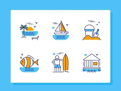 Travel Icon Set Part 1 beach beach villa boat fish sailing sand bucket sunset surfer travel vacation