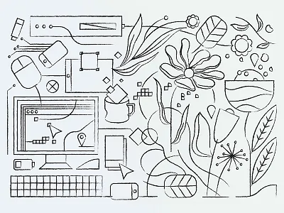 Forcing myself to draw more "with hands" apple computer detox flowers mouse nature plants spring tech technology