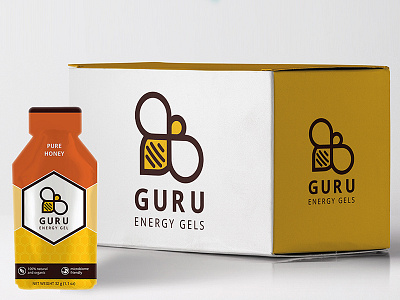 GURU Energy Gels | Logo & Packaging Design bee brand energy logo natural packaging