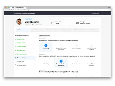 Leadership Evaluation App app dashboard data design interface list management modern ui user ux web