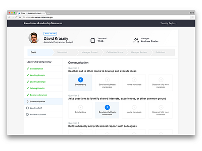 Leadership Evaluation App app dashboard data design interface list management modern ui user ux web