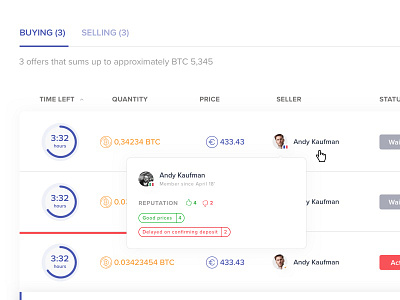 Reputation Tooltip bank cryptocurrency ui design web app