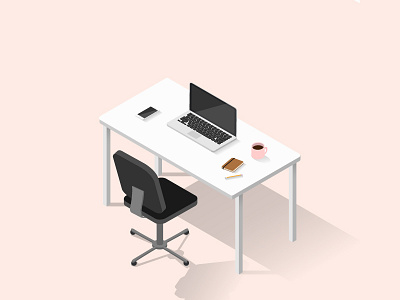 Workspace 2d illustration isometric laptop pink technology vector workspace