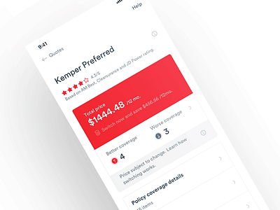 Jerry App - Quote View android app card details ios price quote savings ui user experience user interface ux
