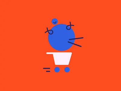 Weeeeeeeeeeeeeeee character illustration minimal shopping cart vector