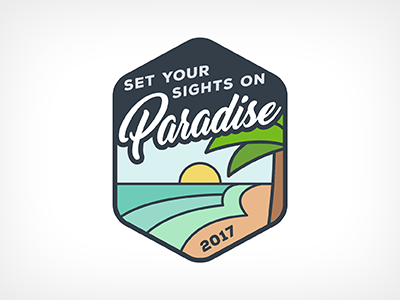 2017 Sales Trip badge beach flat illustration island logo paradise sand travel vector water waves