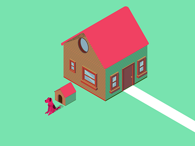 House and Dog bright dog house isometric