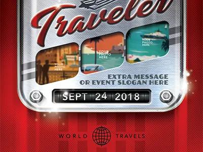 Retro Travel Event Flyer Template aged airplane compass flyer france getstronghold globe gold golden golden age hollywood