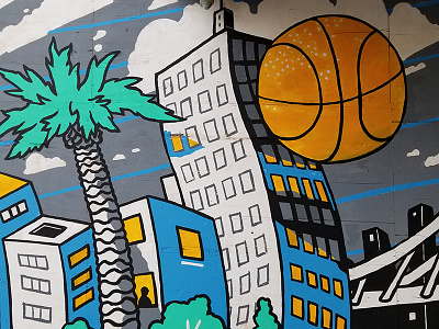 Oakland/Dubs Mural Final art basketball building city mural oakland painting sport tribune urban