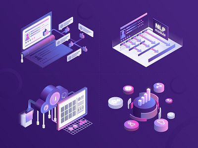 Isometric icons 3d cloud diagram infographic isometric laptop purple vector violete