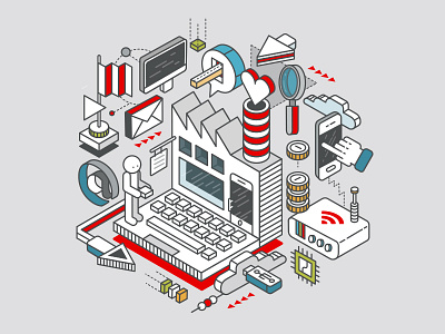 Isometric illustration for Vodafone digital isometric media social vodafone