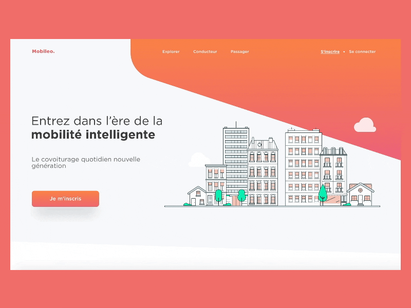 Mobileo carpooling carpooling flinto illustration landing page ui ux