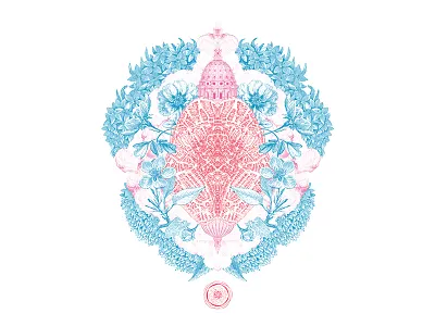 State of mind {WIP #4} cloud collage cyan flower leaf map pink red symetry