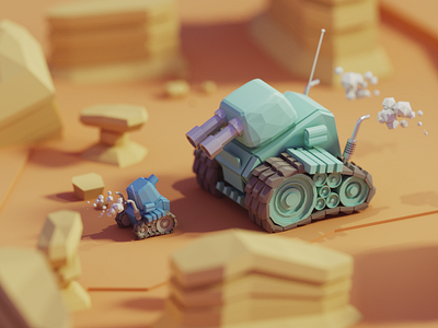 Overkill b3d blender canon cute isometric low poly minitank overkill render tank war