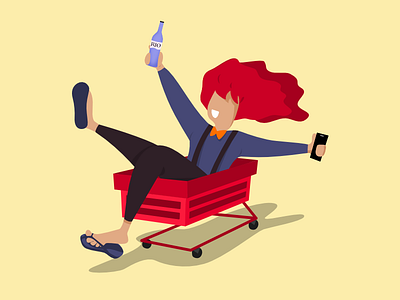 Long hair boy cart illustration
