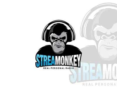 Stream Radio Logo Design confident logo logo design masculine monkey monkey logo music monkey logo stream radio logo