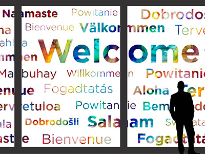 Greeting Wall greeting huge installation large format mock up multicolor sans serif