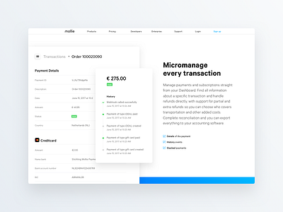 Micromanage every transaction animation block dashboard framer interface mollie page prototype ui web website