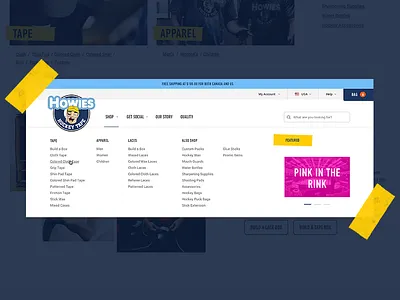 Howies Hockey Tape Mega Nav detroit ecommerce hockey michigan nav navigation sports texture website