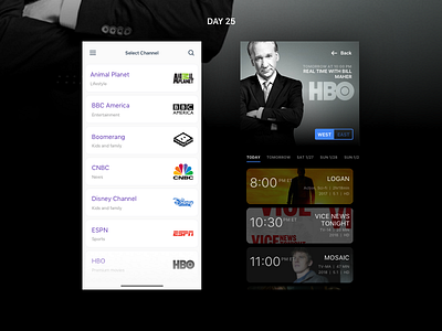 Daily UI Challenge: Day 25 - TV Schedule App android app daily soap daily ui challenge hbo ios app iphone x movies timetable tv schedule tv shows ui design ux design