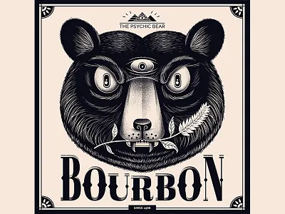 The Psychic Bear Bourbon bear bottle brand design graphic label logo poster print