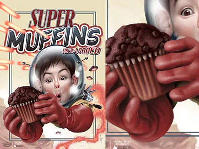 Super Muffins Fake Packaging 2d artist ad advertising art illustration illustrator packaging painting