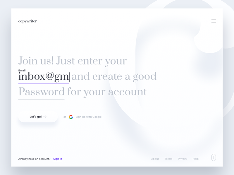 Example of Sign Up