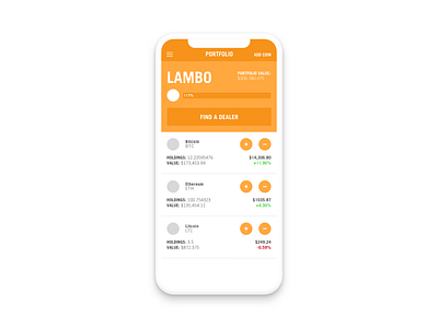 Lambofolio app design bitcoin cryptocurrency flat design fun ios mobile design orange portfolio side project sketch